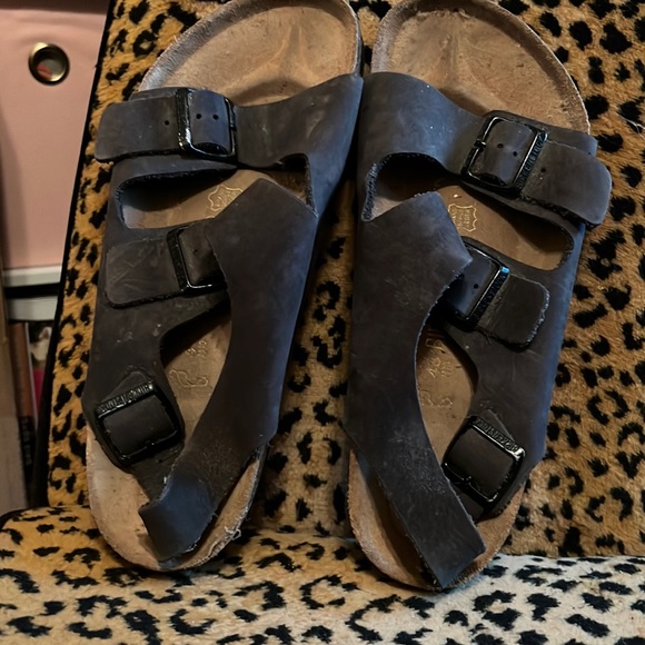 Men’s navy blue leather Birkenstocks. main image 7